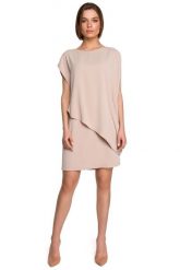 Krótka Dwuwarstwowa Sukienka - Beżowa. Brązowe sukienki damskie MOE, bez wzorów, z elastanu, wizytowe, bez ramiączek. Za 324.90 zł.
