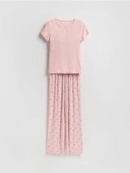 Dwuczęściowa piżama - pastelowy róż. Czerwone piżamy damskie Reserved, bez wzorów, z bawełny, bez ramiączek. Za 119.99 zł.