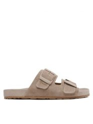 Manebi Klapki Suede Traveler Nordic Sandals W 1.9 RT Brązowy. Brązowe klapki damskie Manebi, bez wzorów, ze skóry, bez obcasa, bez zapięcia. Za 519.99 zł.