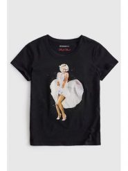 Guess T-Shirt 182715 Czarny Classic Fit. Czarne t-shirty damskie Guess, xl, z aplikacjami, bez kołnierzyka. Za 214.99 zł.
