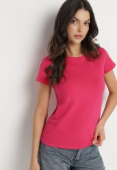 Fuksjowy Bawełniany Klasyczny T-shirt Lunolia. Czerwone t-shirty damskie Born2be, l, bez wzorów, z bawełny, bez kołnierzyka. Za 39.99 zł.