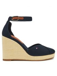 Tommy Hilfiger Półbuty Flag High Wedge Espad Closed Toe FW0FW08494 Granatowy. Niebieskie półbuty damskie Tommy Hilfiger, bez wzorów, z materiału, bez obcasa, na koturnie, bez zapięcia. Za 259.99 zł.