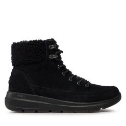 Trzewiki Skechers. Czarne botki damskie Skechers, bez obcasa, na płaskiej podeszwie, bez zapięcia. Za 259.99 zł.