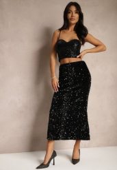 Czarna Koktajlowa Spódnica High Waist w Cekiny Melimi. Czarne spódnice damskie Renee, na co dzień, l, bez wzorów, eleganckie, maxi. Za 129.99 zł.