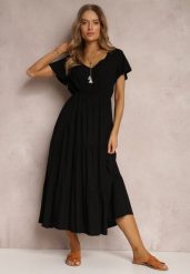 Czarna Sukienka z Wiskozy Jonmy. Czarne sukienki damskie Renee, z aplikacjami, z wiskozy, eleganckie, bez ramiączek. W wyprzedaży za 59.99 zł.