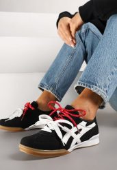 Czarne Sneakersy Ozdobione Geometrycznym Wzorem i Podwójnym Sznurowaniem Hirozi. Czarne obuwie sportowe damskie Renee, z jeansu, bez zapięcia. Za 79.99 zł.
