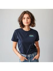 WOOOP Koszulka "Blue van" w kolorze granatowym rozmiar: XL. Niebieskie bluzki damskie Wooop, xl, bez wzorów, z bawełny, bez kołnierzyka, bez ramiączek. Za 79.03 zł.