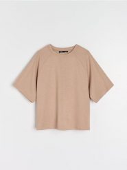 Bluza z domieszką wiskozy - brązowy. Brązowe bluzy damskie Sinsay, l, bez wzorów, z dzianiny, bez kaptura. Za 39.99 zł.