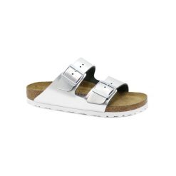 Klapki damskie Birkenstock Arizona. Szare klapki damskie Birkenstock, bez wzorów, z materiału, bez obcasa, bez zapięcia. Za 686.00 zł.
