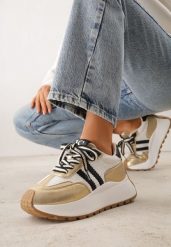 Złote Sneakersy VICES w Stylu Streetwearowym na Grubej Podeszwie Ilinatea. Żółte obuwie sportowe damskie Born2be, z jeansu, bez zapięcia. Za 119.99 zł.