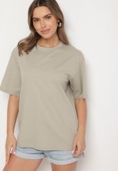 Ciemnobeżowy Bawełniany Klasyczny T-shirt Merovira. Brązowe t-shirty damskie Born2be, bez wzorów, z bawełny, bez kołnierzyka. Za 64.99 zł.