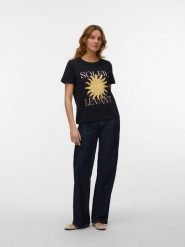 Vero Moda Koszulka w kolorze czarnym rozmiar: S. Czarne bluzki damskie Vero Moda, s, bez wzorów, z bawełny, bez kołnierzyka, bez ramiączek. Za 48.16 zł.