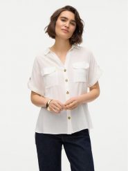 Vero Moda Koszula Bumpy 10310139 Biały Regular Fit. Białe koszule damskie Vero Moda, m, bez wzorów, z wiskozy, bez kołnierzyka, bez ramiączek. Za 129.99 zł.