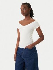Tommy Jeans Bluzka DW0DW22265 Biały Slim Fit. Białe bluzki damskie Tommy Jeans, l, bez wzorów, z bawełny, bez kołnierzyka, bez ramiączek. Za 169.99 zł.
