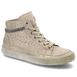 Złote Sneakersy Carinii Wygodne Skórzane Buty Damskie. Żółte obuwie sportowe damskie Carinii, na wiosnę, ze skóry, bez zapięcia. Za 229.00 zł.