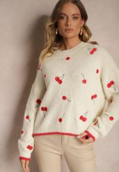 Jasnobeżowy Sweter w Wisienki z Dodatkiem Wełny Eltintia. Brązowe swetry klasyczne damskie Renee, m, z wełny, bez kołnierzyka. Za 149.99 zł.