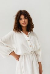 Sukienka typu kimono z muślinu w kolorze ecru - SAVANNAH ECRU-M/L. Brązowe sukienki damskie Marsala, bez wzorów, z bawełny, bez ramiączek. Za 279.90 zł.