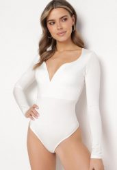 Białe Body z Wcięciem na Dekolcie i Długimi Rękawami Devereua. Białe body i gorsety Born2be, bez wzorów, z jeansu. Za 99.99 zł.