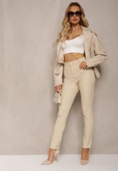 Jasnobeżowe Spodnie Skinny Push Up Zilli. Brązowe rurki damskie Renee, bez wzorów, z jeansu. Za 79.99 zł.