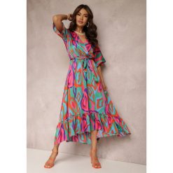 Zielono-Różowa Sukienka Telepholis. Zielone sukienki damskie Renee, bez wzorów, eleganckie, bez ramiączek. W wyprzedaży za 143.99 zł.