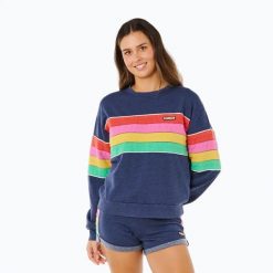 Bluza damska Rip Curl Surf Revival Relaxed Crew. Niebieskie bluzy damskie Rip Curl, uniwersalny, bez wzorów, z bawełny, bez kaptura. Za 209.99 zł.