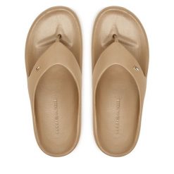 Japonki Tommy Hilfiger. Brązowe klapki damskie Tommy Hilfiger, bez wzorów, bez obcasa, bez zapięcia. Za 189.99 zł.