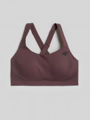 4F Biustonosz treningowy ze średnim wsparciem damski - brązowy XL. Brązowe biustonosze sportowe damskie 4F, bez wzorów, z gumy. Za 179.99 zł.