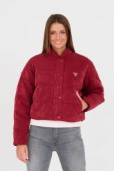 GUESS Bordowa damska kurtka, Rozmiar L. Czerwone kurtki damskie Guess, l, z aplikacjami, bez kaptura. W wyprzedaży za 599.99 zł.