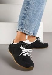 Czarne Sneakersy z Podwójnymi Sznurowadłami i Przeszyciami Teleritia. Czarne obuwie sportowe damskie Born2be, z materiału, bez zapięcia. Za 99.99 zł.