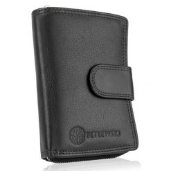Portfel skórzany BETLEWSKI BPD-SS-19 BLACK czarny. Czarne portfele damskie Betlewski, bez wzorów, ze skóry. Za 139.99 zł.