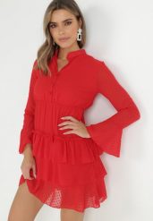 Czerwona Sukienka Whitewhirl. Czerwone sukienki damskie Born2be, bez wzorów, z tkaniny, eleganckie, bez ramiączek. W wyprzedaży za 110.49 zł.