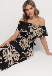 Czarna Sukienka Hiszpanka o Rozkloszowanym Kroju z Wiązanym Paskiem Sesiniela. Czarne sukienki damskie Born2be, bez wzorów, eleganckie, bez ramiączek. Za 89.99 zł.
