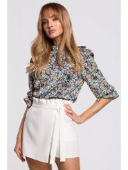 Made of emotion Bluzka w kolorze biało-błękitno-żółtym rozmiar: L. Białe bluzki damskie Made Of Emotion, l, bez wzorów, bez kołnierzyka, bez ramiączek. Za 52.17 zł.