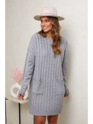 Soft Cashmere Sukienka dzianinowa w kolorze szarym rozmiar: 38/40. Szare sukienki damskie Soft Cashmere, bez wzorów, z dzianiny, klasyczne, bez ramiączek. Za 149.31 zł.