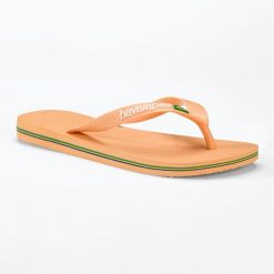 Japonki Havaianas Brasil Logo. Brązowe klapki damskie Havaianas, bez wzorów, bez obcasa, bez zapięcia. W wyprzedaży za 66.99 zł.