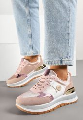 Różowe Sneakersy w Streetwearowym Stylu z Ozdobnymi Przeszyciami Adivari. Czerwone obuwie sportowe damskie Born2be, bez zapięcia. Za 89.99 zł.