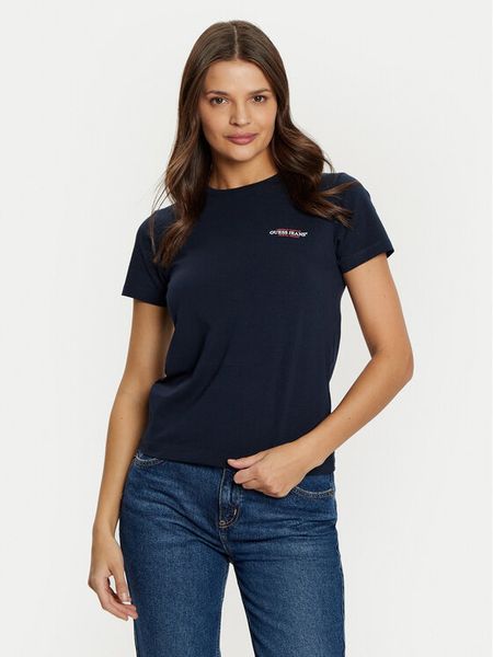 Guess Jeans T-Shirt W4YI02 J1314 Granatowy Slim Fit. Niebieskie t-shirty damskie Guess Jeans, xl, z aplikacjami, z bawełny, bez kołnierzyka. Za 79.99 zł.