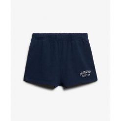 Szorty z motywem sportowym essentials dla kobiet Superdry. Niebieskie spodenki sportowe damskie Superdry, bez wzorów. W wyprzedaży za 135.00 zł.
