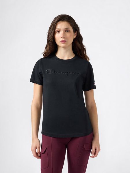 Champion Koszulka w kolorze czarnym rozmiar: L. Czarne koszulki damskie Champion, l, bez wzorów, z bawełny, bez kołnierzyka, bez ramiączek. Za 66.00 zł.