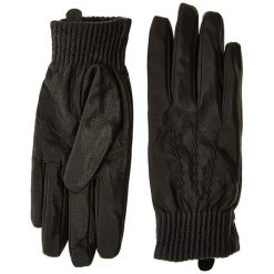 DAMSKIE RĘKAWICZKI LEE LEATHER GLOVES BLACK LD135901. Czarne rękawiczki damskie Lee, bez wzorów, ze skóry. W wyprzedaży za 49.99 zł.