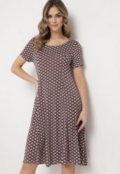 Bordowo-Beżowa Letnia Sukienka z Wiskozy w Mozaikowy Wzór Ivalia. Czerwone sukienki damskie Born2be, bez wzorów, z wiskozy, bez ramiączek. Za 49.99 zł.