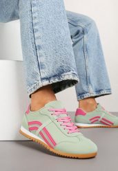 Jasnozielone Sneakersy z Przeszyciami i Ozdobnymi Paskami na Boku Beniffa. Zielone obuwie sportowe damskie Born2be, bez zapięcia. Za 74.99 zł.