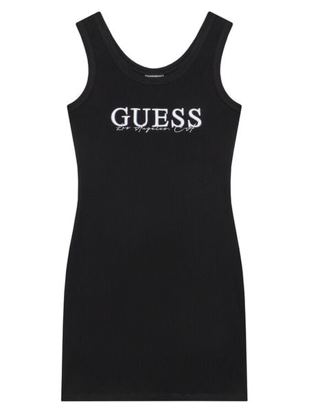 Guess Sukienka codzienna J5GK39 K8RT2 Czarny Regular Fit. Czarne sukienki dziewczęce Guess, z aplikacjami, z wiskozy, bez ramiączek, proste. Za 109.99 zł.