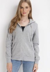 Szara Bluza z Kapturem Zapinana na Suwak Bran. Szare bluzy damskie Born2be, s, bez wzorów, z materiału, z kapturem. Za 39.99 zł.