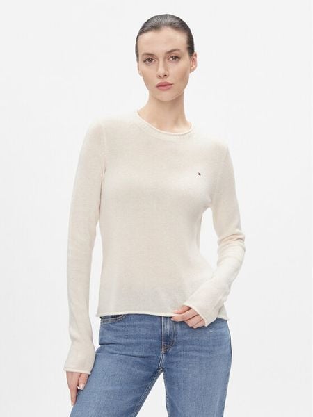 Tommy Hilfiger Sweter Soft Wool C-Nk Sweater WW0WW40264 Żółty Regular Fit. Żółte swetry klasyczne damskie Tommy Hilfiger, l, z wełny, bez kołnierzyka. Za 299.99 zł.