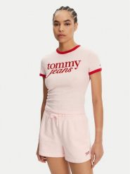 Tommy Jeans T-Shirt Script Ringer DW0DW20631 Różowy Slim Fit. Czerwone t-shirty damskie Tommy Jeans, s, bez wzorów, z bawełny, bez kołnierzyka. Za 129.99 zł.