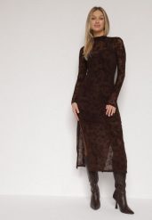 Brązowa Dopasowana Sukienka z Dodatkiem Wiskozy i Welurowymi Kwiatami Vetielle. Brązowe sukienki damskie Born2be, bez wzorów, z weluru, eleganckie, bez ramiączek. Za 149.99 zł.