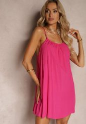 Fuksjowa Casualowa Sukienka z Wiskozy o Prostym Kroju z Ramiączkami z Regulacją Wilantia. Czerwone sukienki damskie Renee, bez wzorów, z wiskozy, biznesowe, bez ramiączek. Za 49.99 zł.