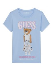 Guess T-Shirt J6RI10 K6YW4 Błękitny Regular Fit. Niebieskie koszulki i t-shirty dziewczęce Guess, z aplikacjami, z bawełny, bez kołnierzyka, bez ramiączek. Za 119.99 zł.