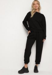 Czarny Komplet Dresowy z Bawełną Bluza i Spodnie Joggery Ette. Czarne bluzy damskie Born2be, l, bez wzorów, z bawełny, bez kaptura. Za 119.99 zł.